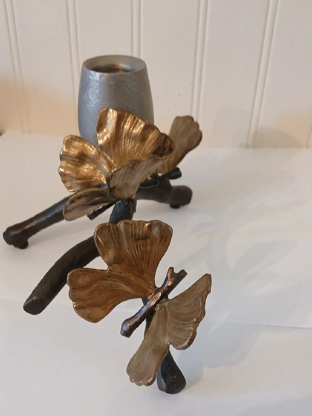 Micheal Aram Butterfly  Ginkgo Branches Butterfly Candleholder Brass Whimsy Art